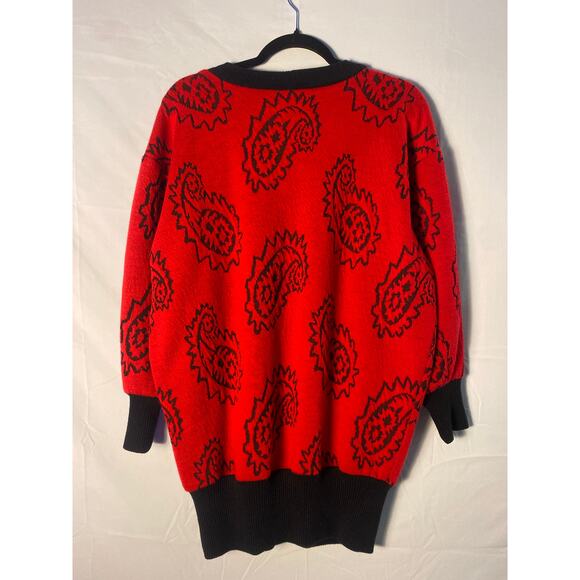 Vintage Sprouts Red Black Paisley Pattern Pullover Sweater Men's Size Small - Picture 2 of 3